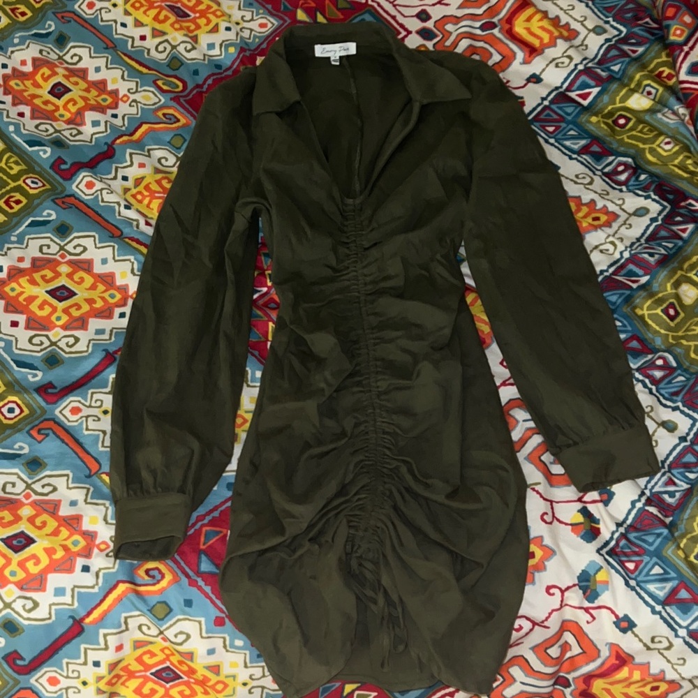 Olive Green Ruched Dress